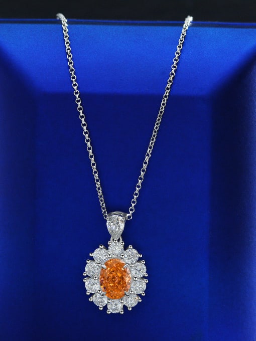 Discolored rose orange [P 2046] 925 Sterling Silver High Carbon Diamond Pink Geometric Luxury Necklace